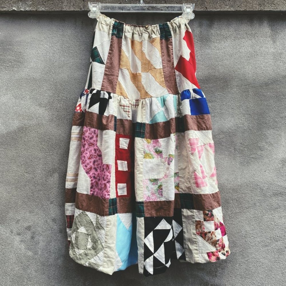 Vintage Sampler Quilt Top Drop Waist Skirt
